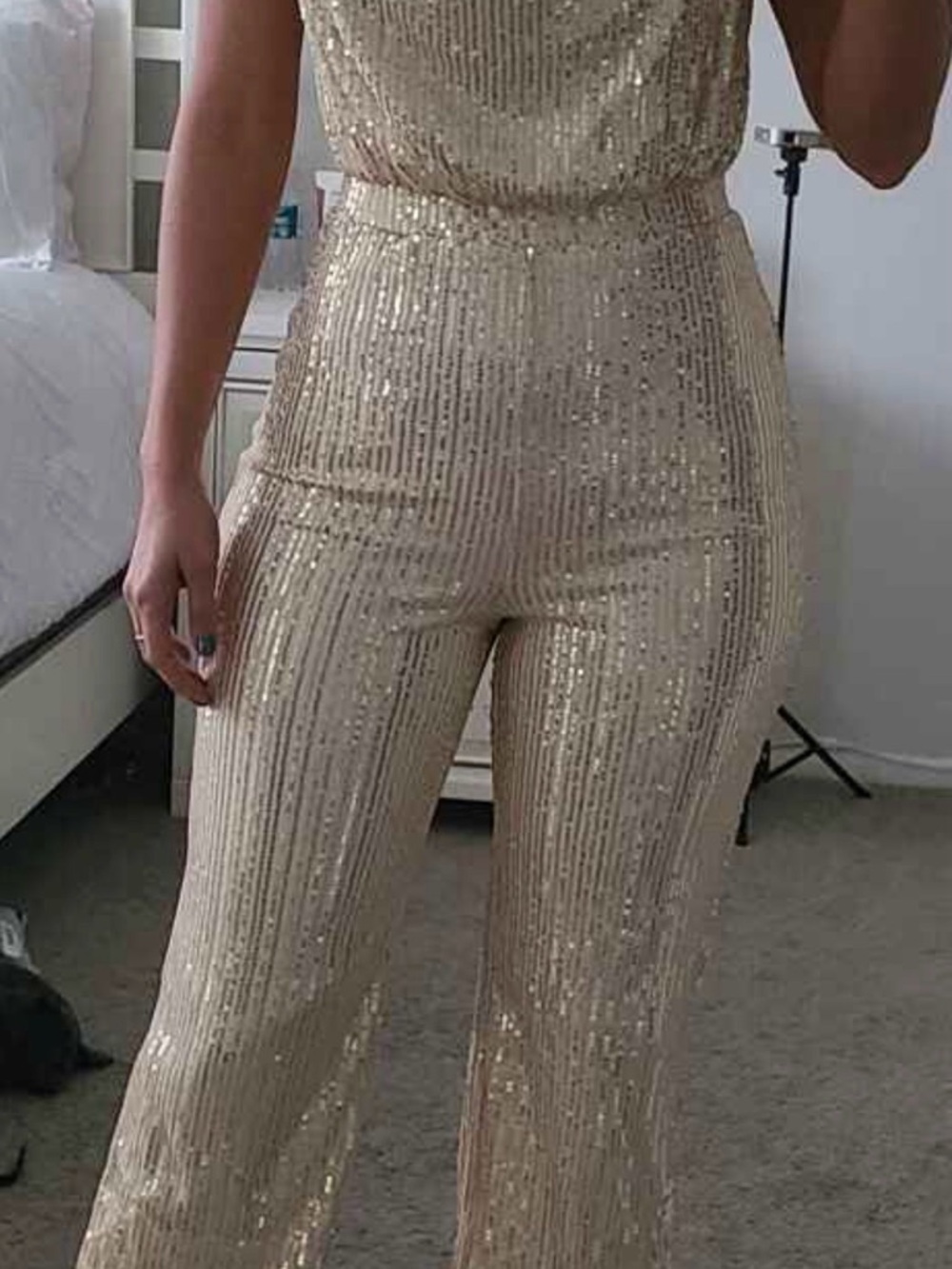 SHEIN Gold Sequin Wide-Leg Jumpsuit